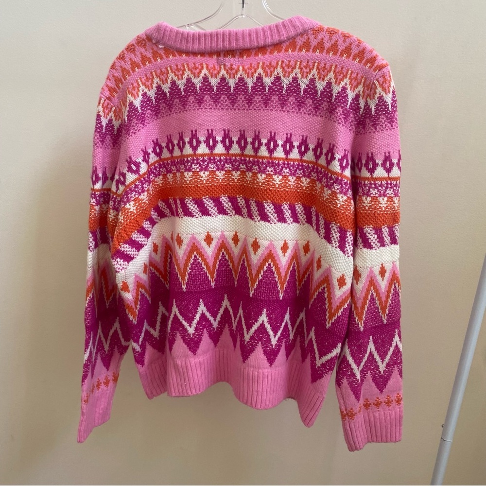 St John's Bay Fair Isle Geometric Crewneck Sweater pink/orange Sz XL - Picture 3 of 7